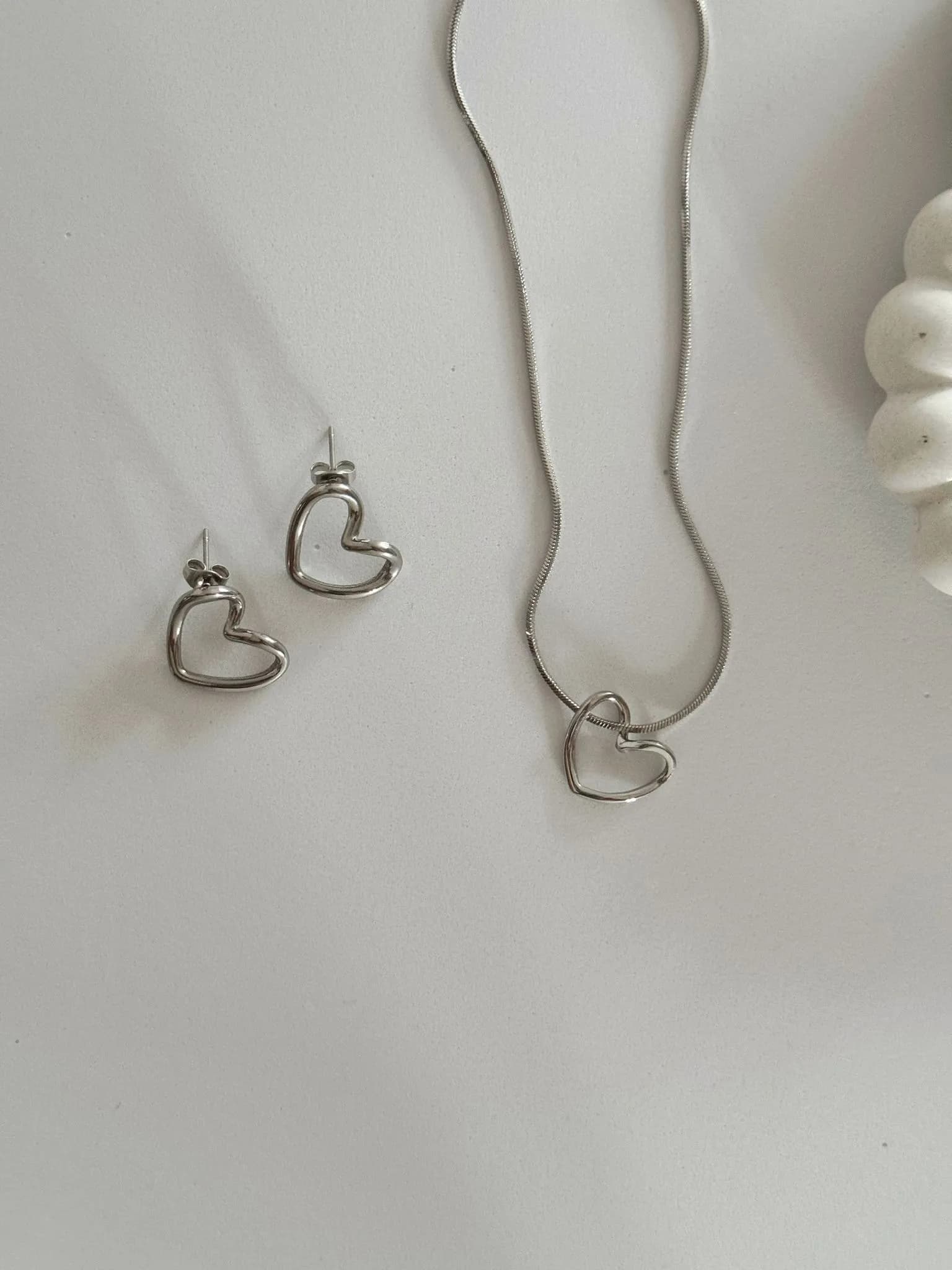 set corazon plateado